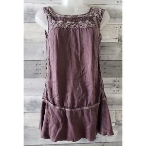 FREE PEOPLE Purple Silk Top with Lace Detail